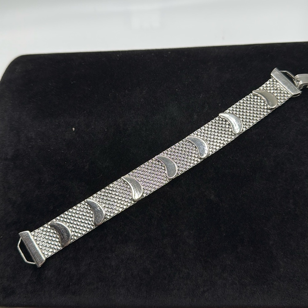 Vintage Crescent Moon Mesh Bracelet 7.5” Wide Statement Bracelet Celestial
